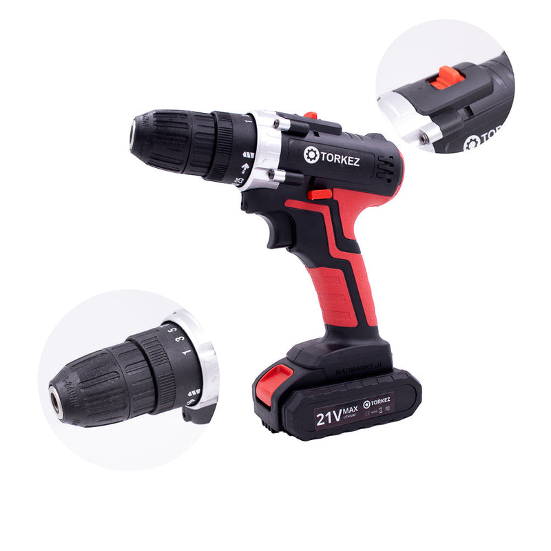 Parafusadeira sem fio 21V com 2 baterias - Torkez - 21V - BIVOLT