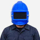 Capacete para Jatista Jateamento em Fibra de Vidro Azul com Visor de Vidro Temperado Fiberglass CA 21196