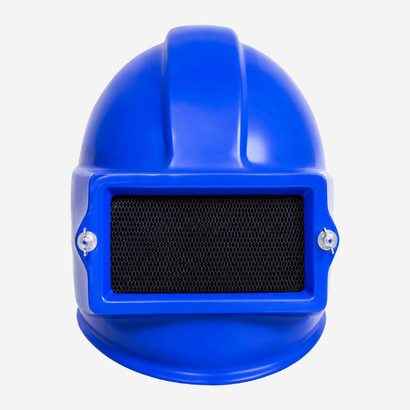Capacete para Jatista Jateamento em Fibra de Vidro Azul com Visor de Vidro Temperado Fiberglass CA 21196