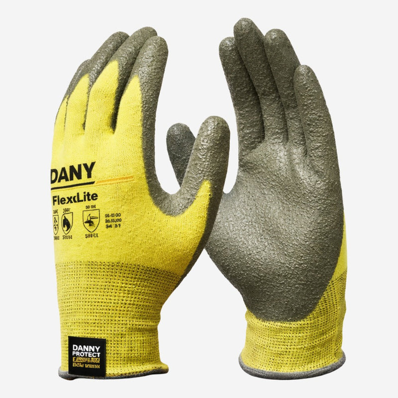 Luva de Proteção Anticorte e Calor para Peças Metálicas Kevlar Amarelo e Cinza Banho PU na Palma Danny DNY Dexlite DA-60.300 CA 42481