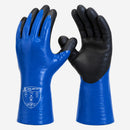 Luva de Proteção Anticorte e Produtos Químicos HPPE Poliamida Azul Preto Duplo Banho Nitrílico Micro Foam Kalipso Dual Grip Cut CA 50793